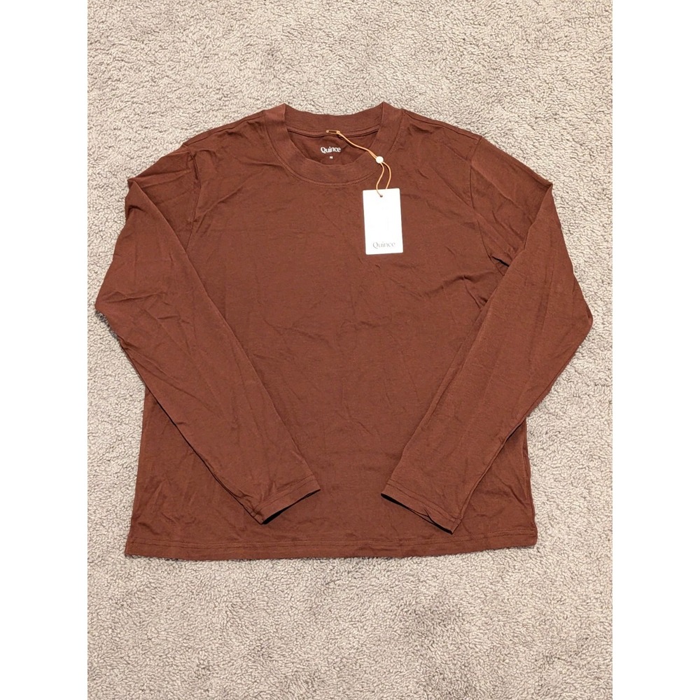 Quince Cotton Modal Relaxed Long Sleeve TeebRedwood Brown Women's Medium NWT